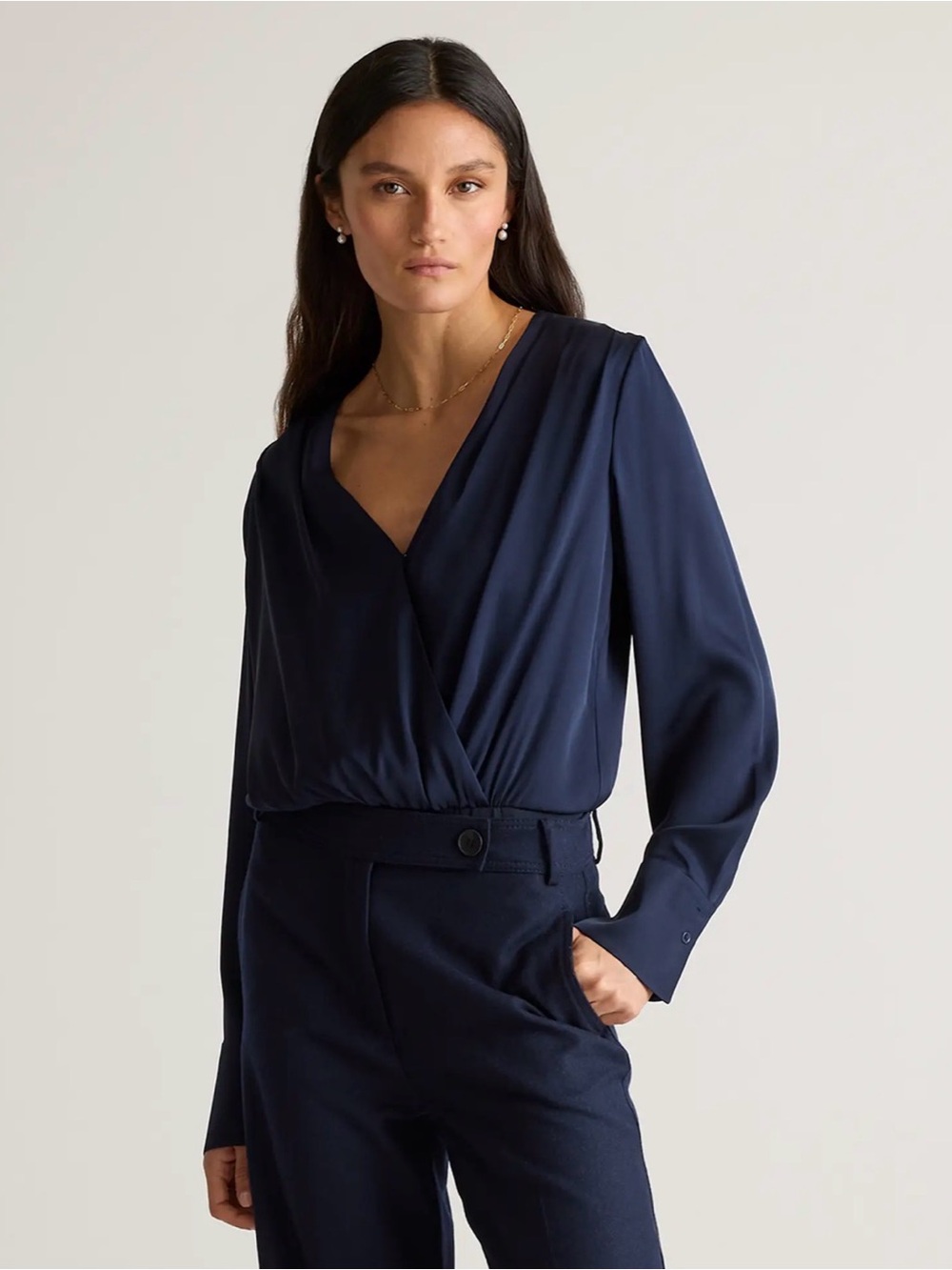 Washable Stretch Silk Surplice Bodysuit